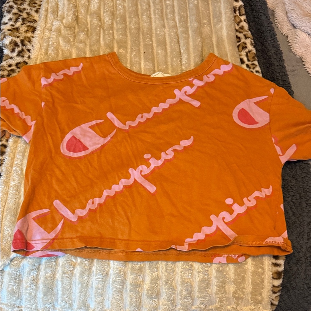 Champion Cropped Orange and Pink Graphic Tee